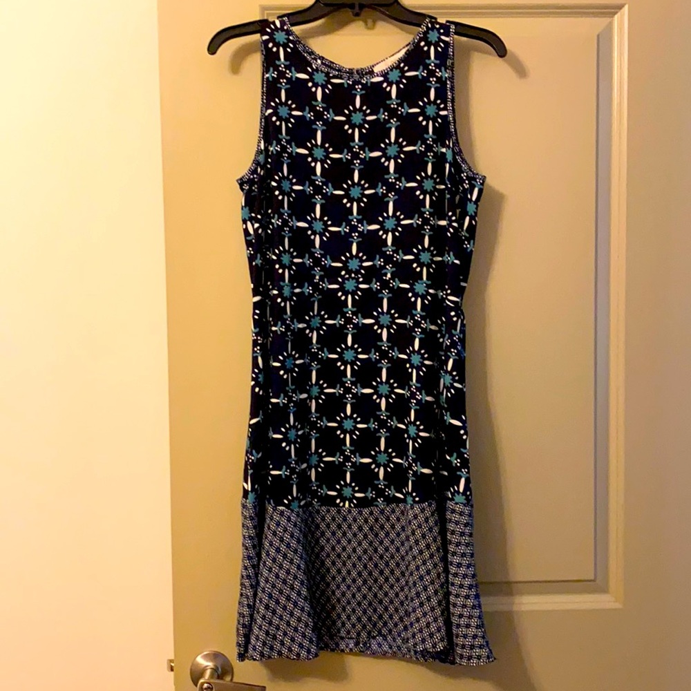 Beautiful navy blue, and white dress.